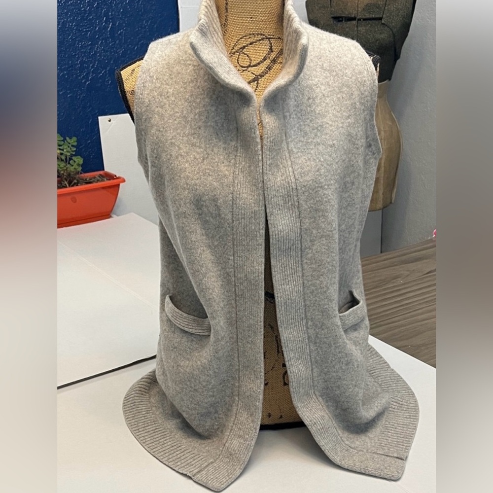 Lauren Ralph Lauren Light Gray Open-Front Wool Blend Vest